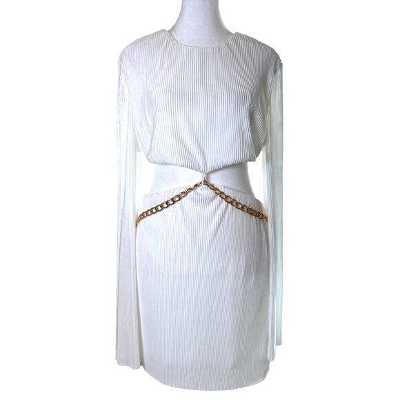 12th Tribe Size XL Ivory Accordian Mini Dress Chain Accent Open at Waist  NWT - Picture 1 of 10